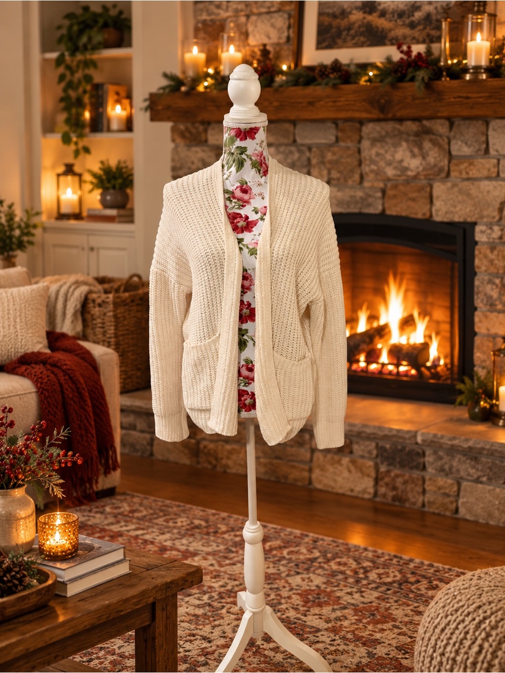 NWT American Eagle Cream Open-Knit Cardigan with Pockets Size M